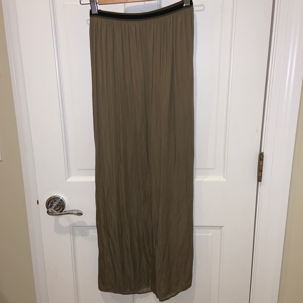 Olive Satin Maxi Skirt